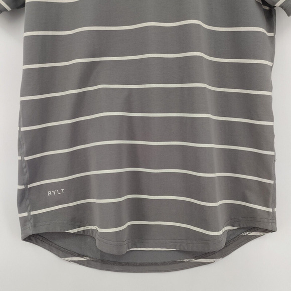 BYLT Shirt Mens Medium Gray Striped Drop Cut Lux Tee - Picture 5 of 11